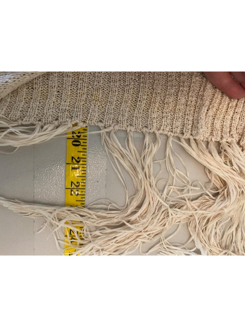 Lovestitch Open-Front Beige Cardigan Fringe Hem Medium Cotton Blend - Picture 8 of 11